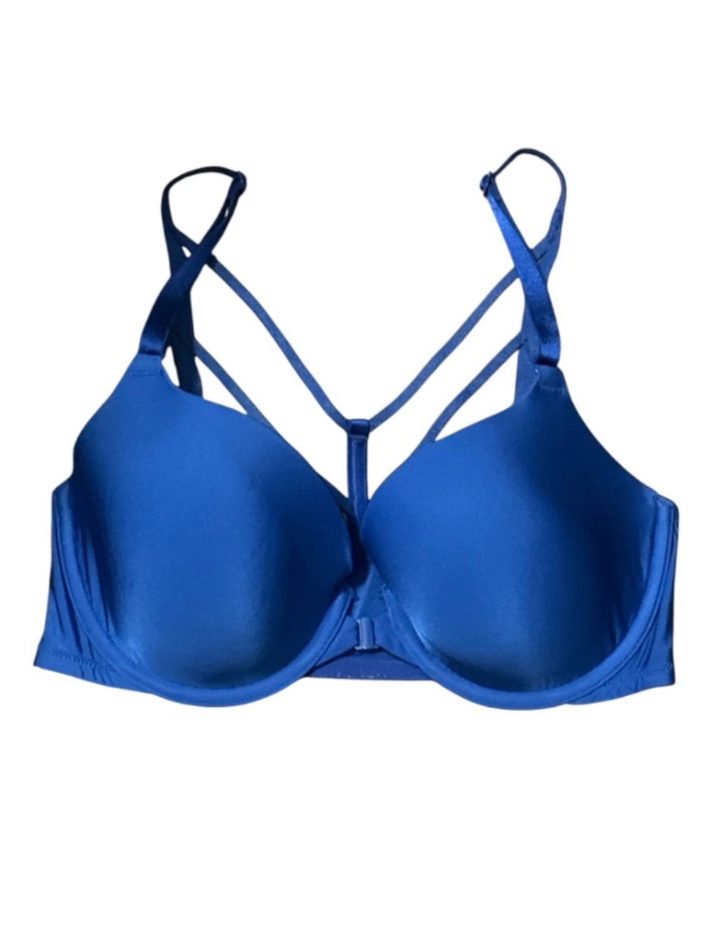 34D Victorias Secret Royal Blue Strappy Back, Front Closure, Lined Demi Bra